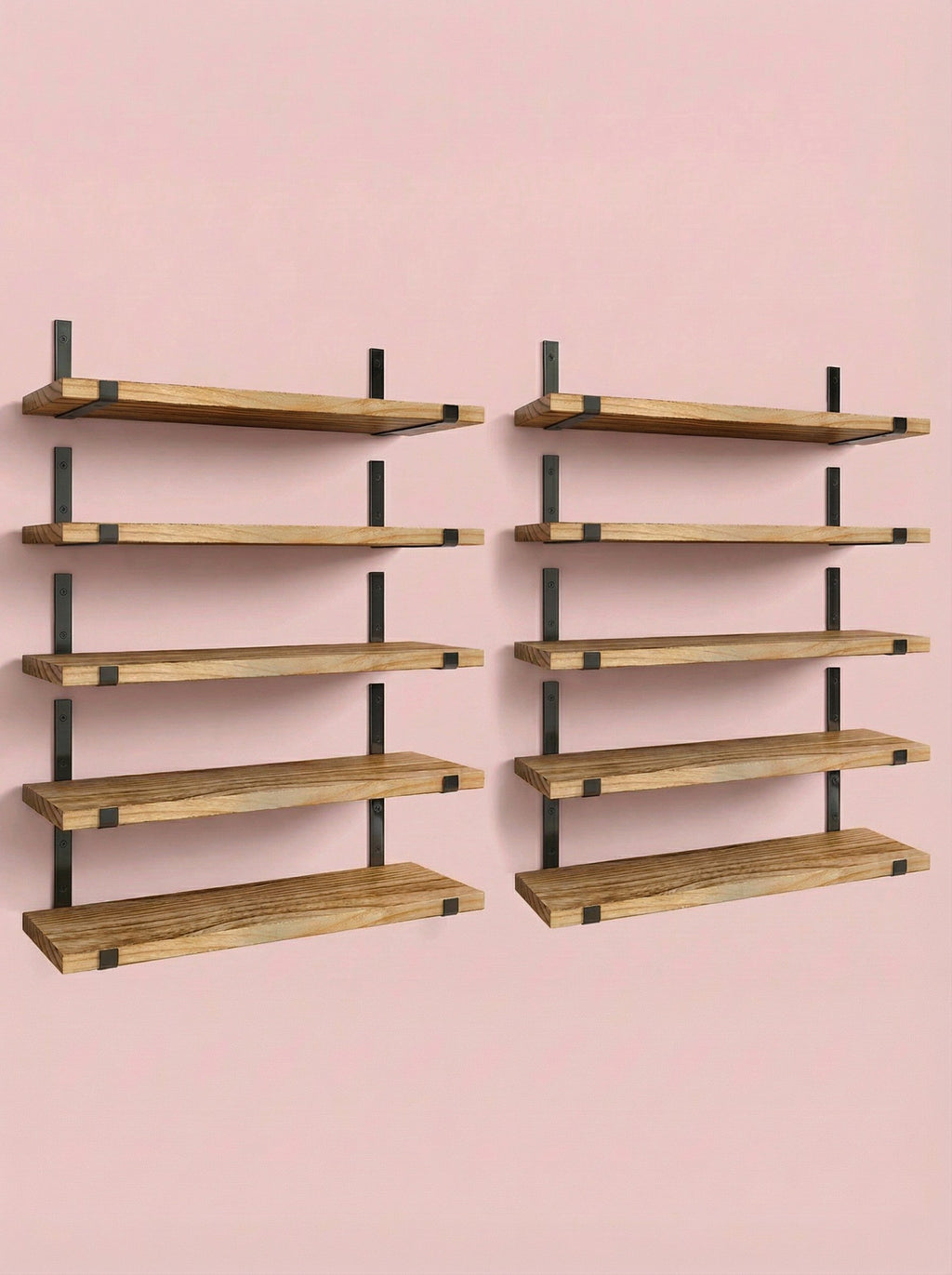 Wood Wall Shelves 15.8” with Metal Brackets – Rustic Floating Shelves | 5/8 Pack